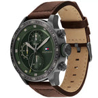 Tommy Hilfiger Trent 1791809 Gunmetal Case Green Dial Brown Leather Men's Watch