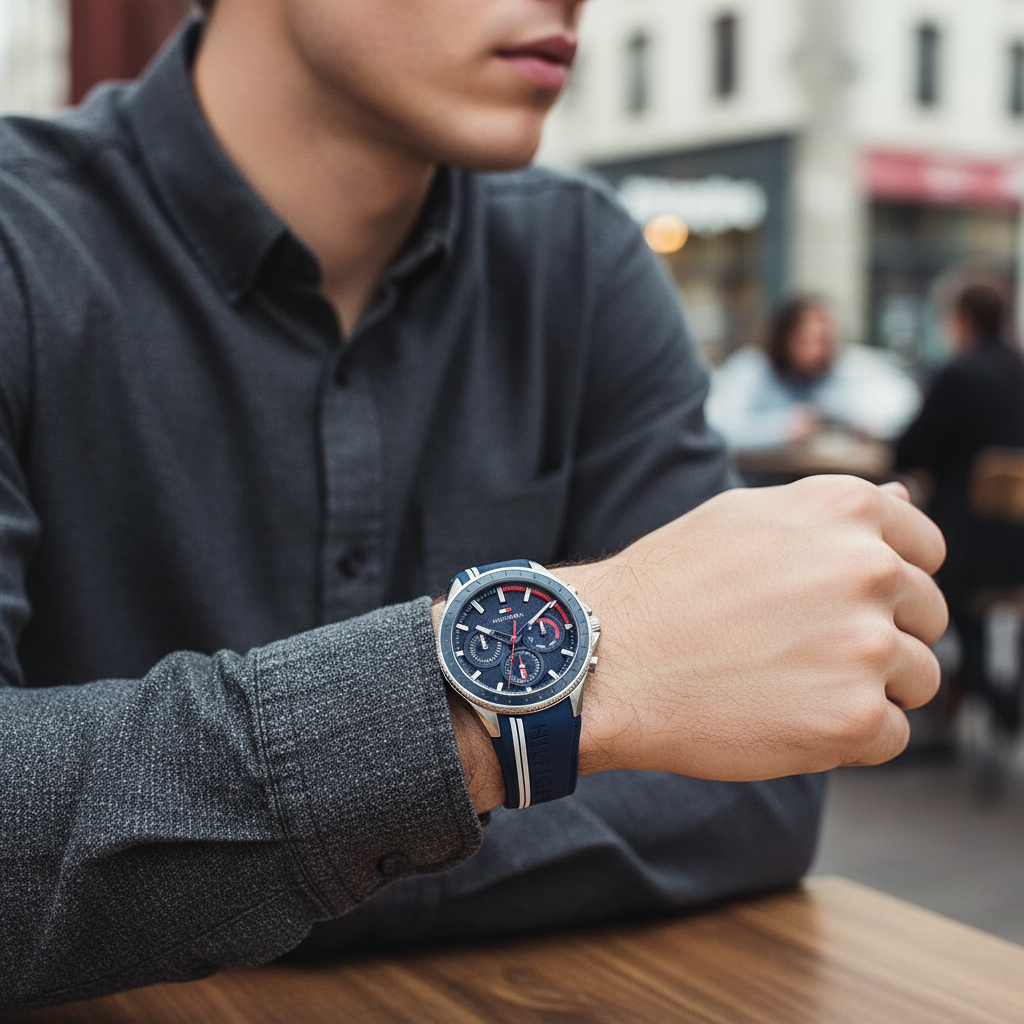 Tommy Hilfiger Aiden 1791859 Silver Case Blue Dial Blue Silicone Men's Watch