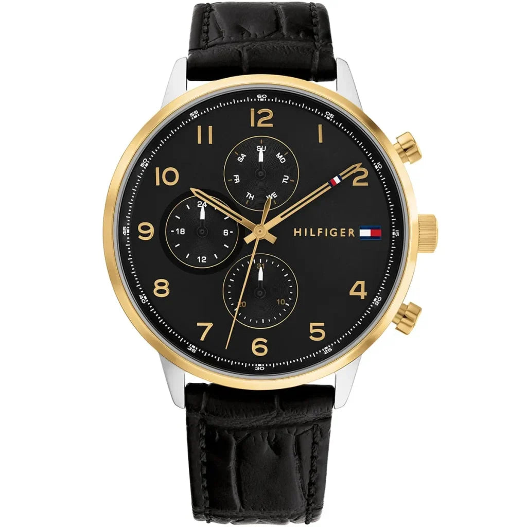 Tommy Hilfiger Leonard 1791986 Two-Tone Case Black Dial Black Leather Men's Watch