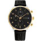 Tommy Hilfiger Leonard 1791986 Two-Tone Case Black Dial Black Leather Men's Watch