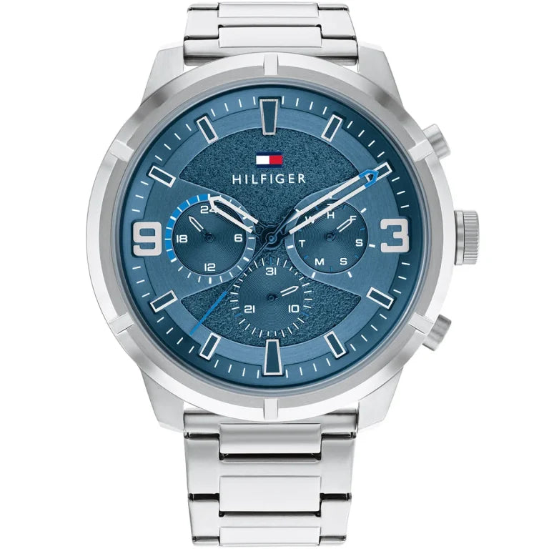 Tommy Hilfiger Wild 1792077 Silver Case Blue Textured Dial Steel Men's Watch (50mm)