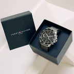 Tommy Hilfiger Jordan 1792092 Silver Mesh Strap Black Dial Men's Watch