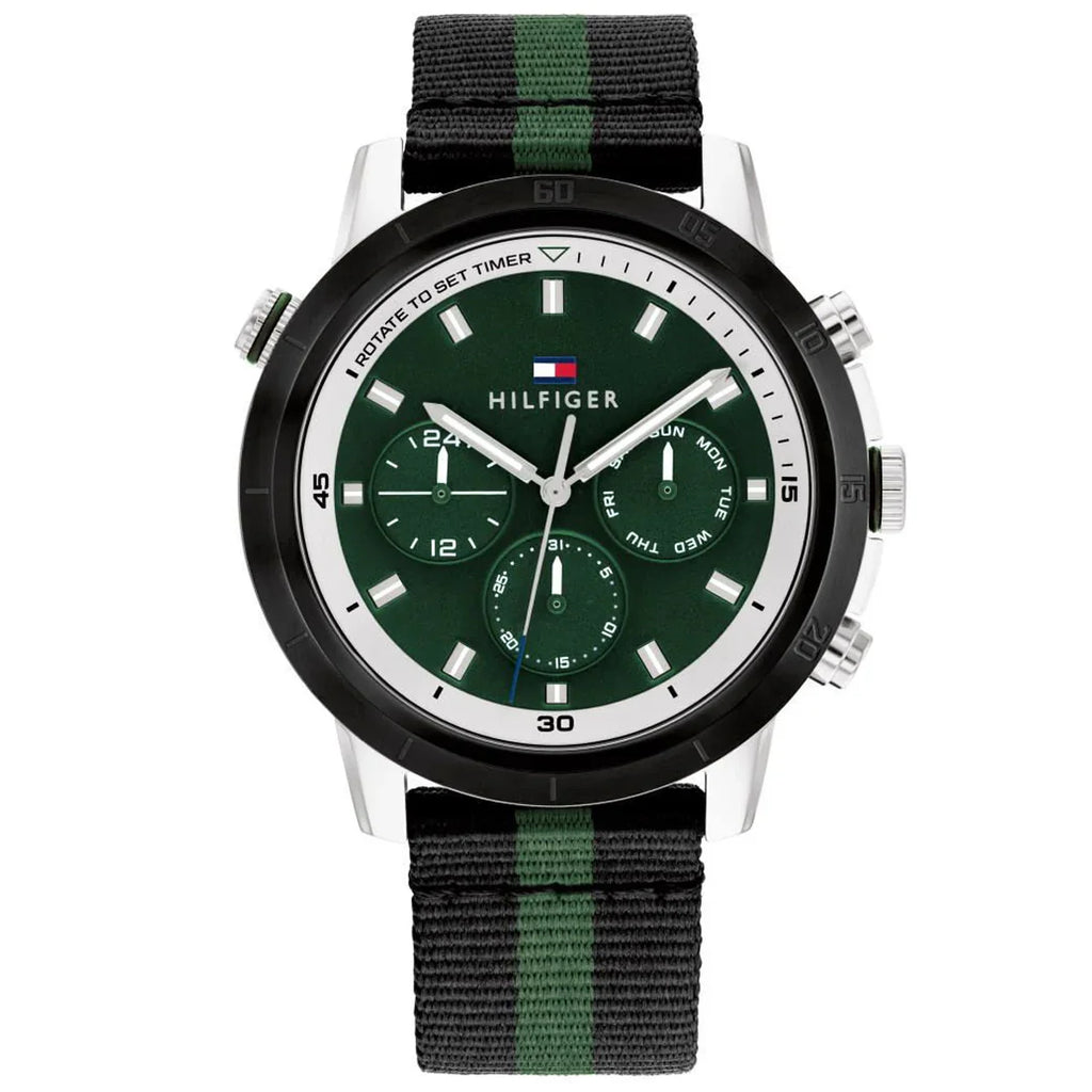 Tommy Hilfiger Banks 1792107 Men's Silver Case Green Dial NATO Strap Watch