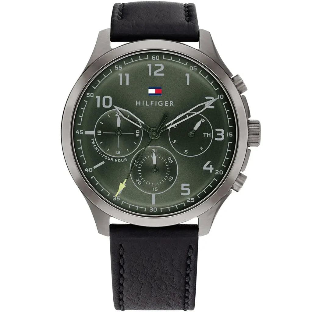 Original Tommy Hilfiger Men's Watch - Olive Green Dial & Black Leather (1791856)