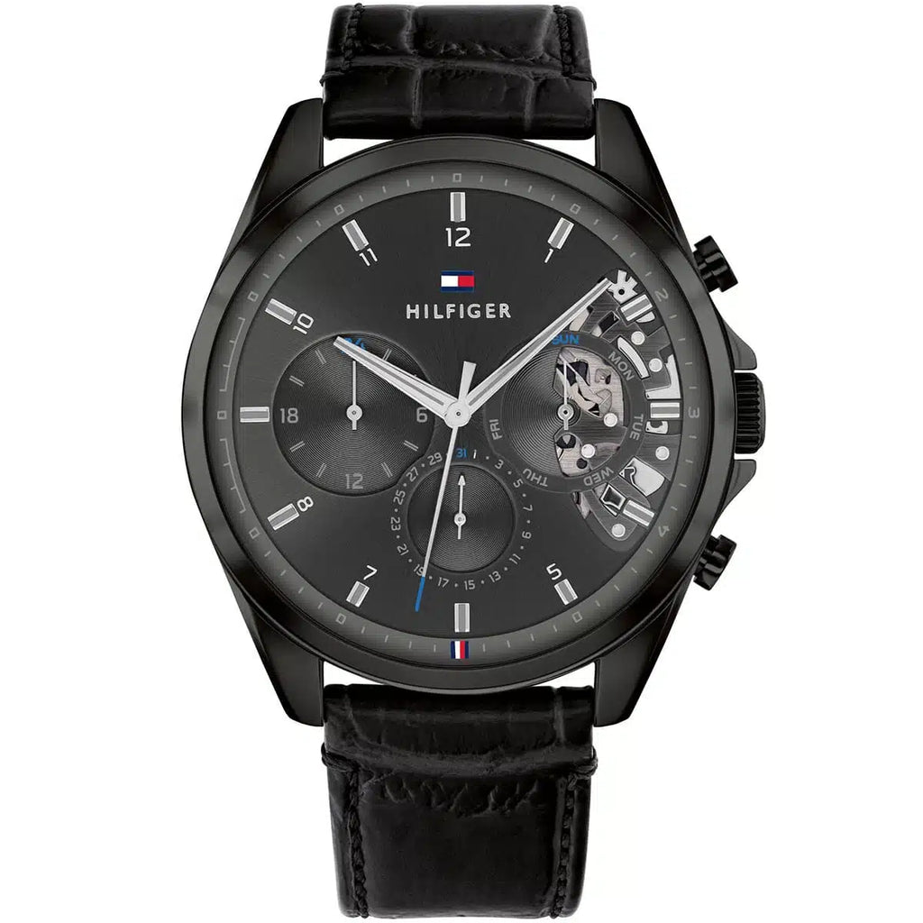 Original Tommy Hilfiger Baker Men's Watch - All Black Case & Leather Strap (1710452)