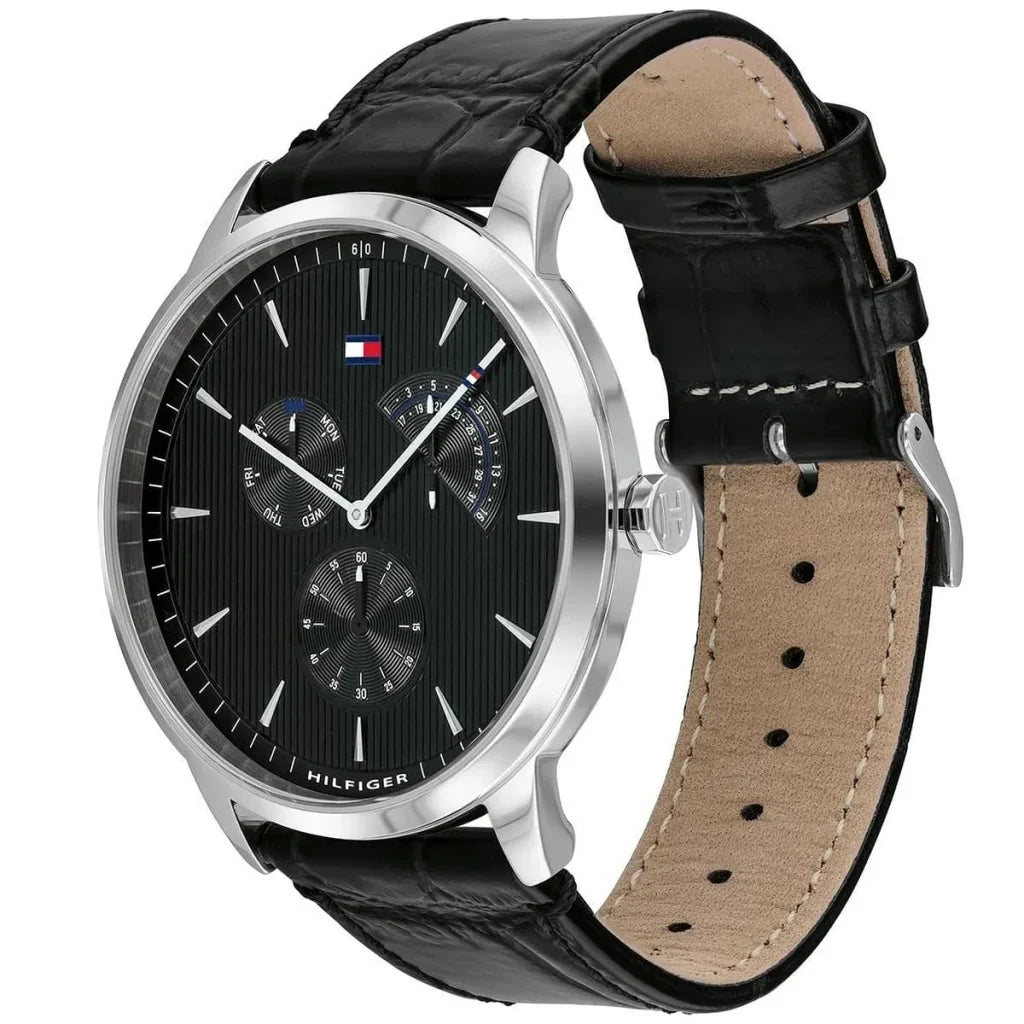 Original Tommy Hilfiger Men's Watch - Silver Case & Black Leather (1710391)