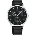Original Tommy Hilfiger Men's Watch - Silver Case & Black Leather (1710391)