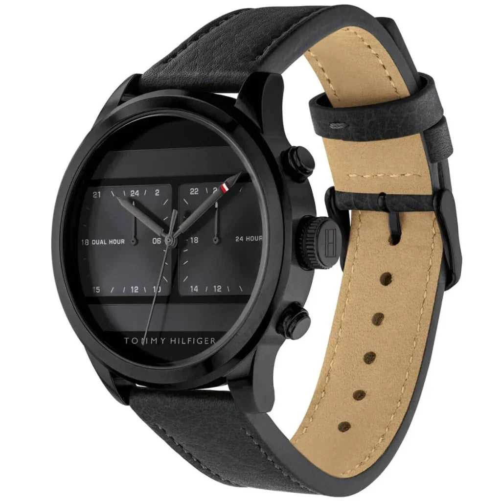 Original Tommy Hilfiger Icon Men's Watch - All Black Case & Leather Strap (1791595)