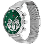 Original Tommy Hilfiger Legend Men's Watch - Silver Mesh Steel & Green Skeleton Dial (1710567)