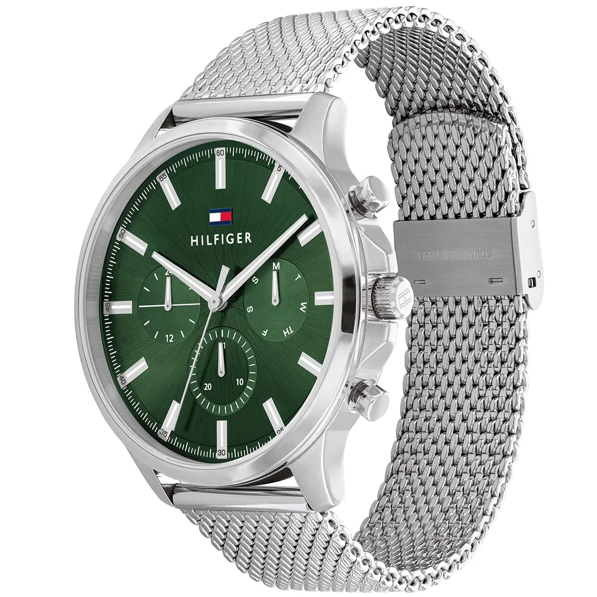 Original Tommy Hilfiger Ryder Men's Watch - Silver Mesh Steel & Green Dial (1710499)