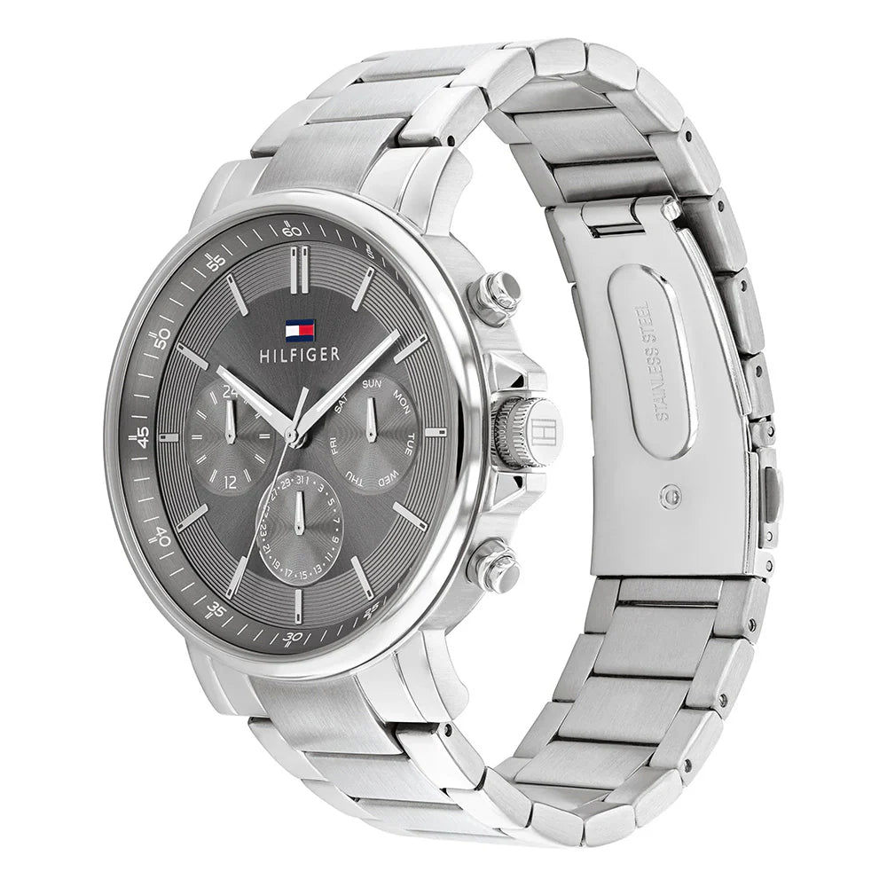 Original Tommy Hilfiger Tyson Men's Watch - Silver Steel & Dark Grey Dial (1710604)