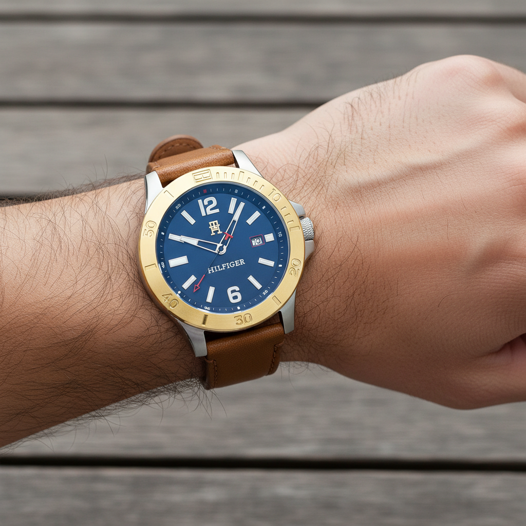 Original Tommy Hilfiger West Men's Watch - Two-Tone Gold Case & Brown Leather (1710529)