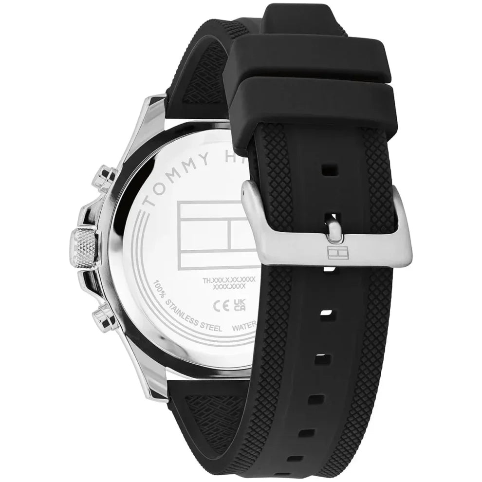 Tommy Hilfiger Bryan 1792111 Men's Silver Case Black Dial Rubber Watch