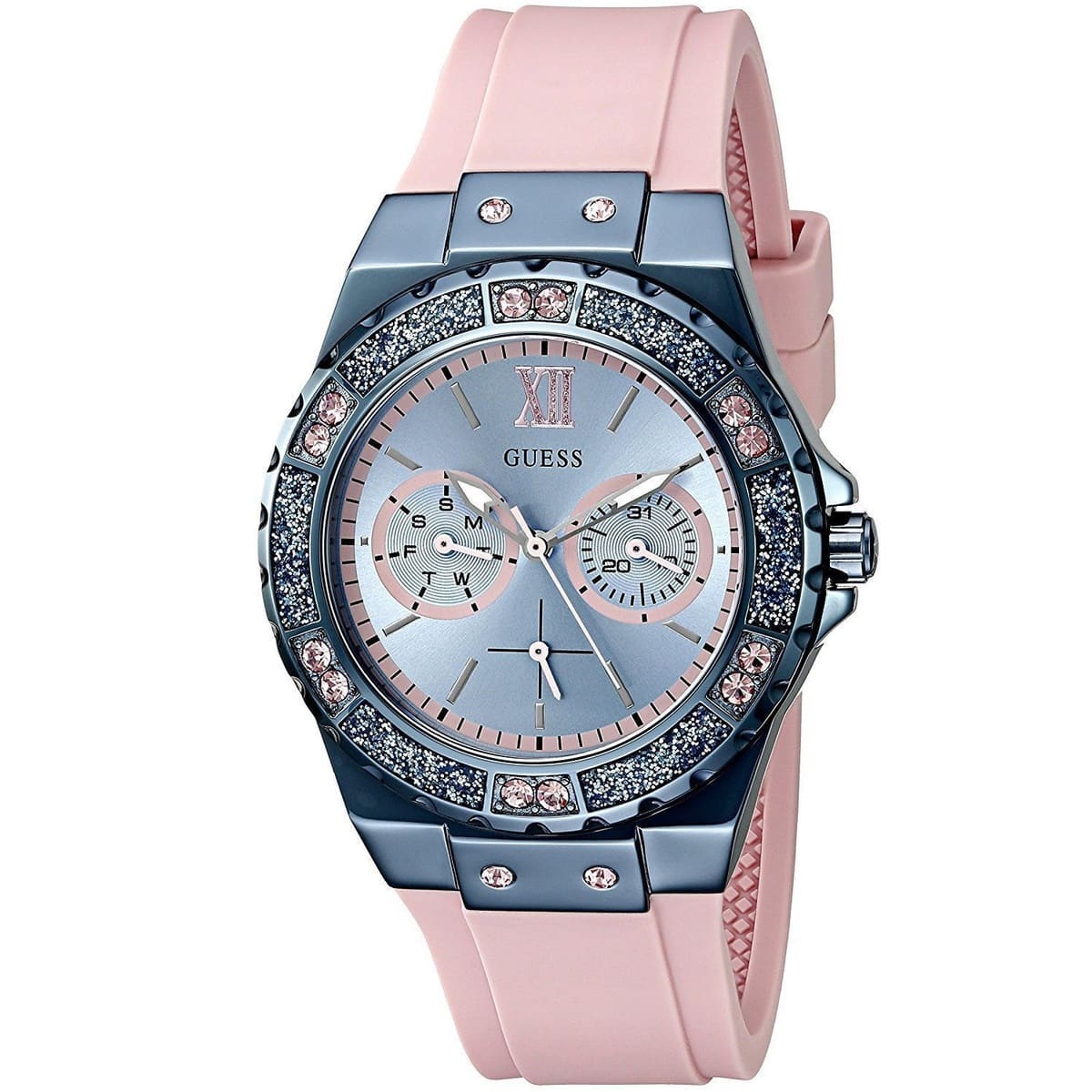 Guess Limelight W0775L5 Multi-Function Blue Dial Women's Pink Rubber Watch