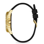 Guess Swirl Multi-Function W1096L3 Gold Case Crystal Bezel Black Dial Black Crystal Rubber Women's Watch