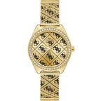 Guess Claudia W1279L2 Gold Case Crystal Bezel 4G Logo Gold Mesh Women's Watch