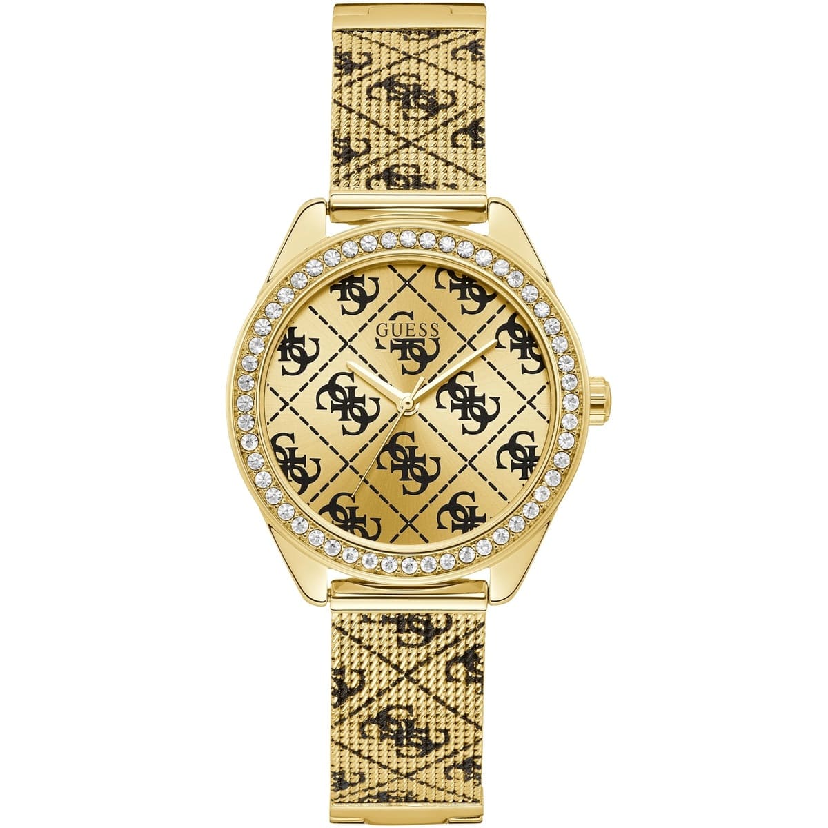 Guess Claudia W1279L2 Gold Case Crystal Bezel 4G Logo Gold Mesh Women's Watch