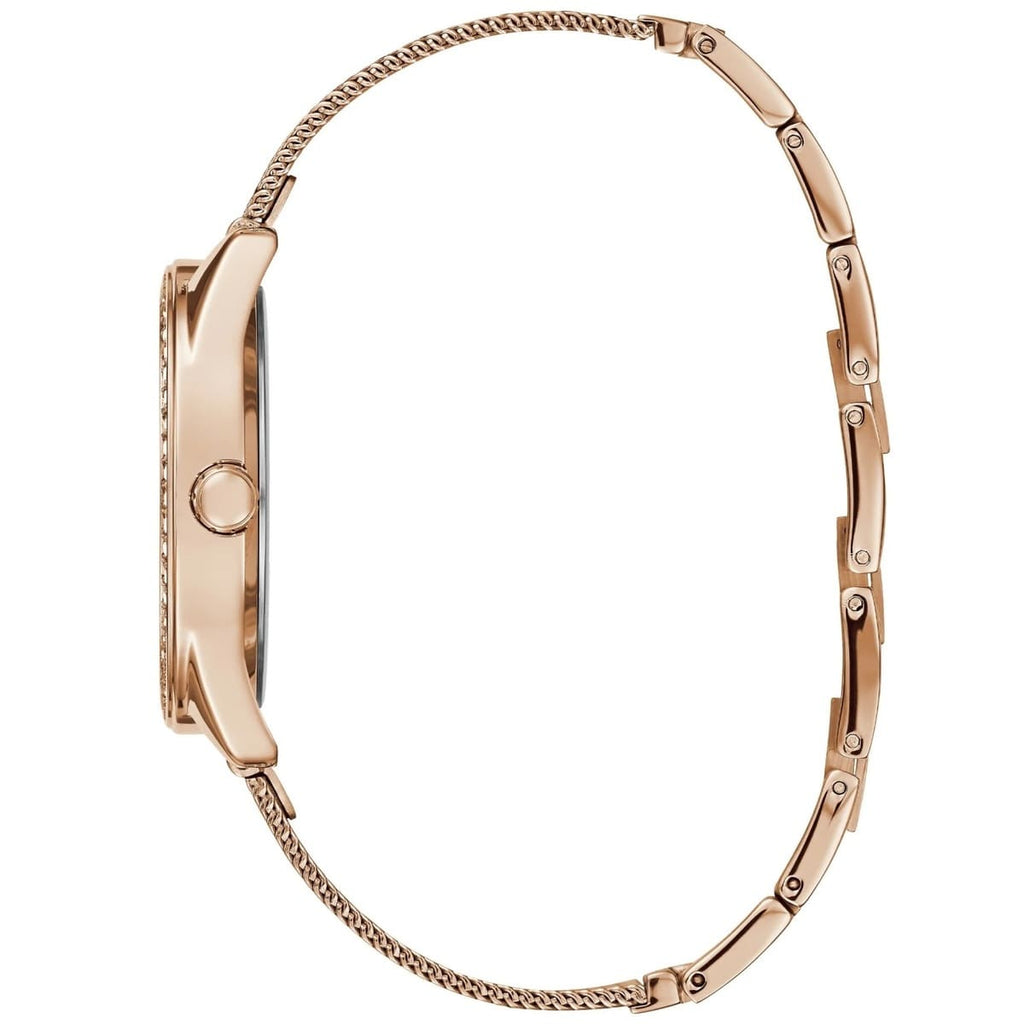 Guess Claudia W1279L3 Rose Gold Case Crystal Bezel 4G Logo Rose Gold Mesh Women's Watch