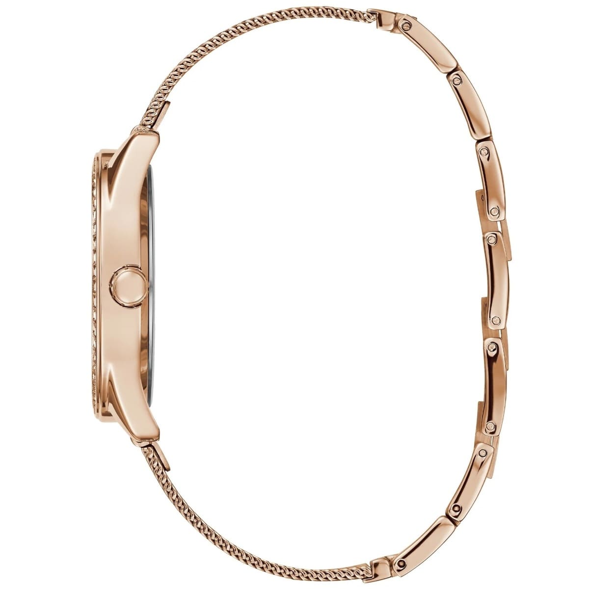 Guess Claudia W1279L3 Rose Gold Case Crystal Bezel 4G Logo Rose Gold Mesh Women's Watch