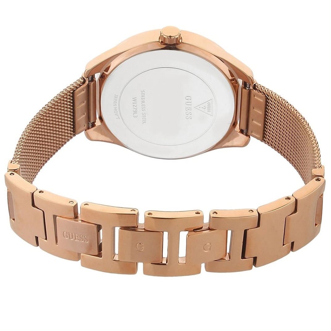 Guess Claudia W1279L3 Rose Gold Case Crystal Bezel 4G Logo Rose Gold Mesh Women's Watch